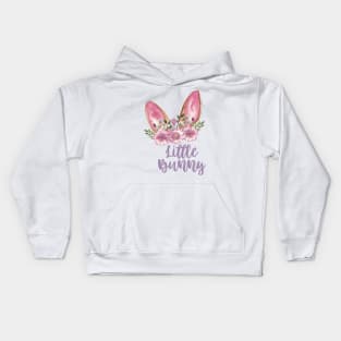 Little Bunny - Easter Bunny Ears with Purple Flowers Kids Hoodie